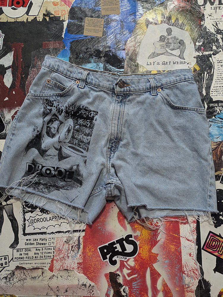 FOMO Collection - Levi Vintage(1997) Orange Tab Double Down Raw Cut Denim Shorts  - M/L(Waist = 33") - 14033