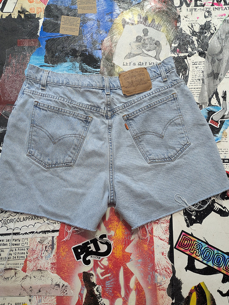 FOMO Collection - Levi Vintage(1997) Orange Tab Double Down Raw Cut Denim Shorts  - M/L(Waist = 33") - 14033