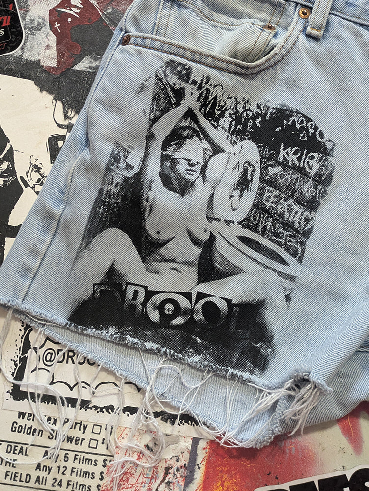 FOMO Collection - Levi 505 Double Down Raw Cut Denim Shorts  - M/L(Waist = 34") - 14034