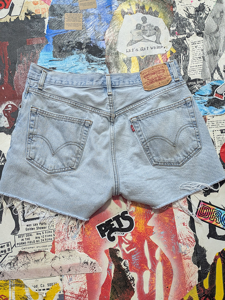 FOMO Collection - Levi 505 Double Down Raw Cut Denim Shorts  - M/L(Waist = 34") - 14034