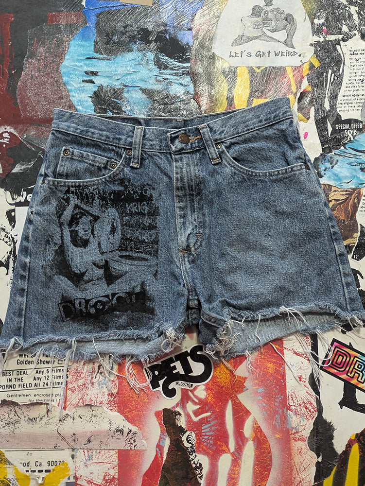 FOMO Collection - Wrangler Double Down Raw Cut Denim Shorts  - S/M(Waist = 30") - 14035