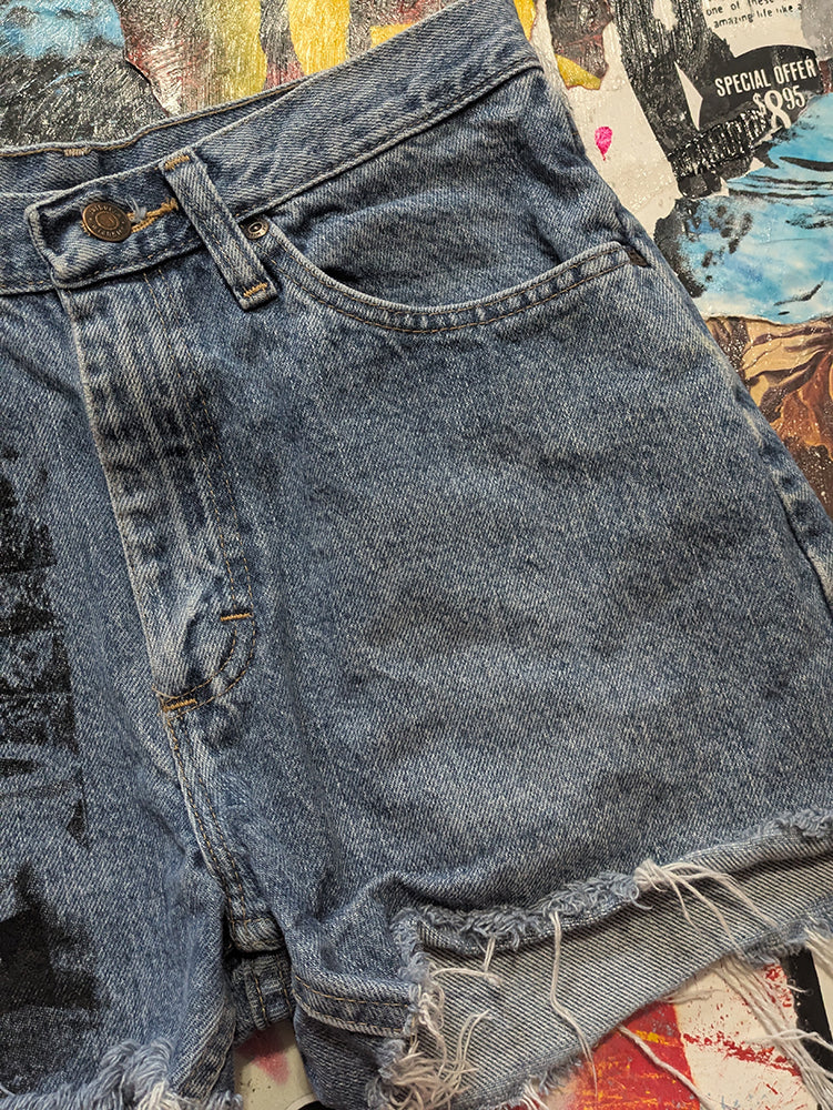 FOMO Collection - Wrangler Double Down Raw Cut Denim Shorts  - S/M(Waist = 30") - 14035