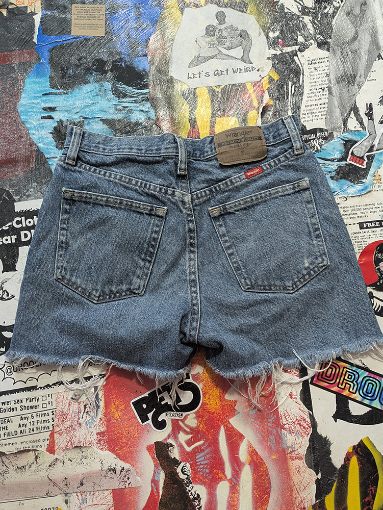 FOMO Collection - Wrangler Double Down Raw Cut Denim Shorts  - S/M(Waist = 30") - 14035