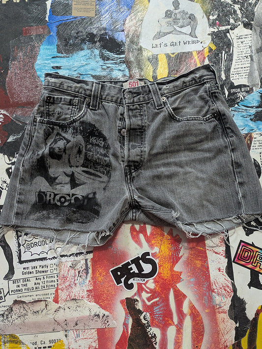 FOMO Collection - Levi 501 Double Down Raw Cut Denim Shorts  - S/M(Waist = 30") - 14036