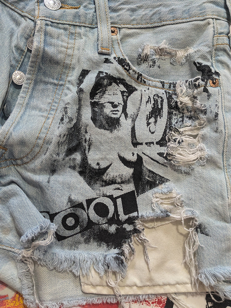 FOMO Collection - Levi 501 Double Down Raw Cut Denim Shorts  - S(Waist = 29") - 14037