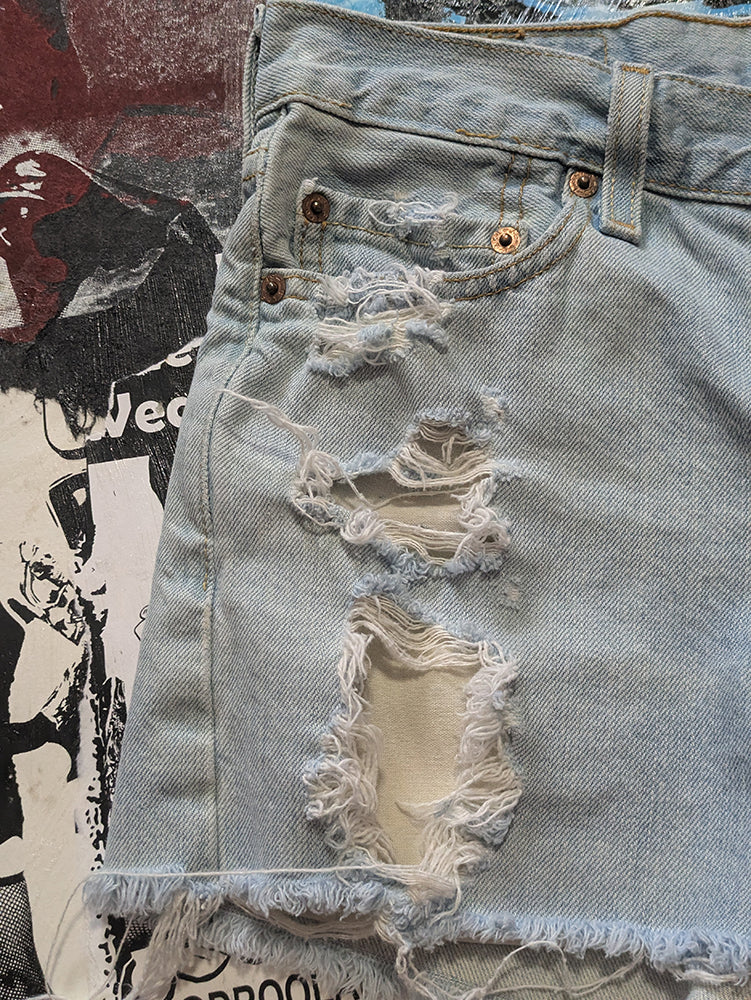 FOMO Collection - Levi 501 Double Down Raw Cut Denim Shorts  - S(Waist = 29") - 14037