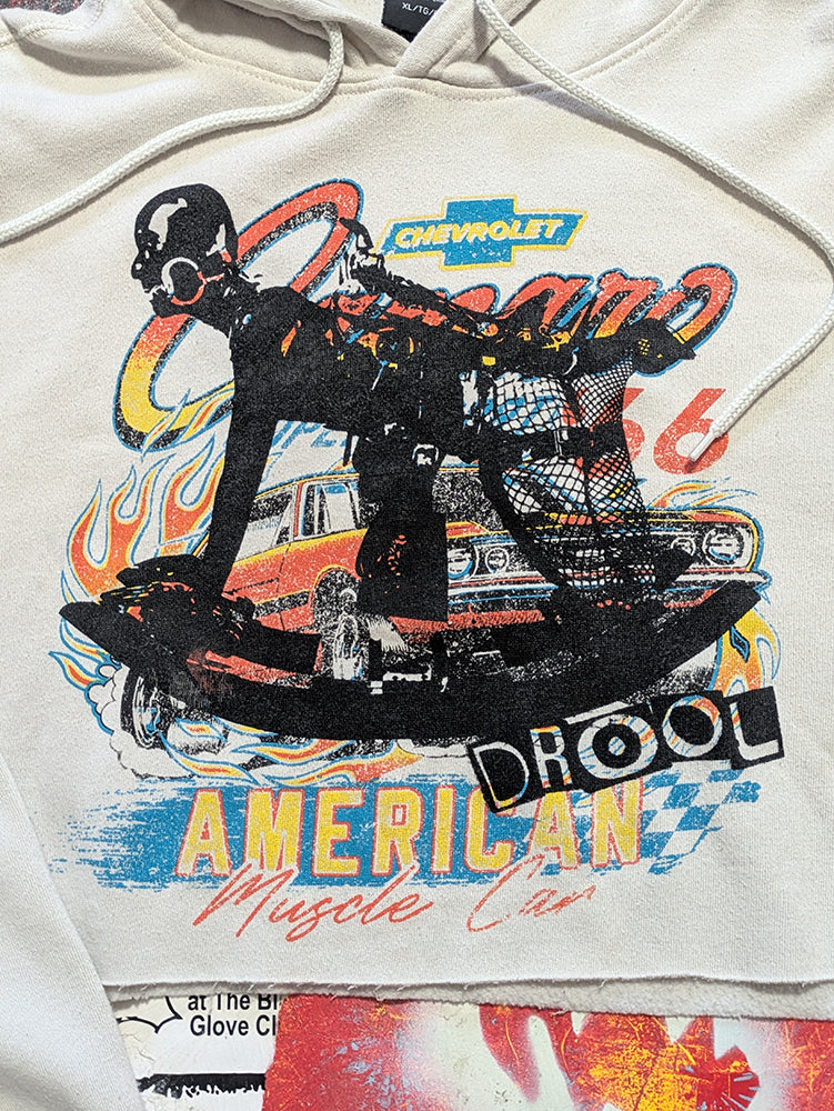 FOMO Collection - Camaro Rubber Pony Raw Cut Crop Top Hoodie  - XL - 14128