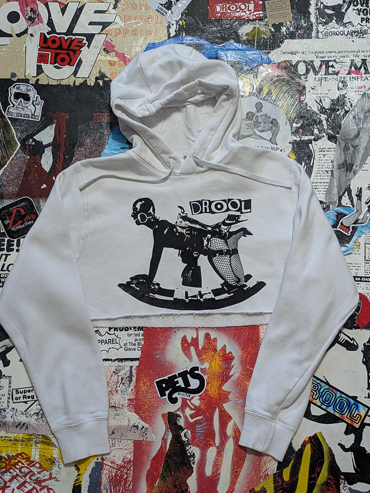 FOMO Collection - DISTRESSED Nike Rubber Pony Raw Cut Crop Top Hoodie  - S - 14129