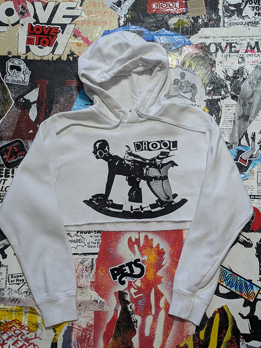 FOMO Collection - DISTRESSED Nike Rubber Pony Raw Cut Crop Top Hoodie  - S - 14129