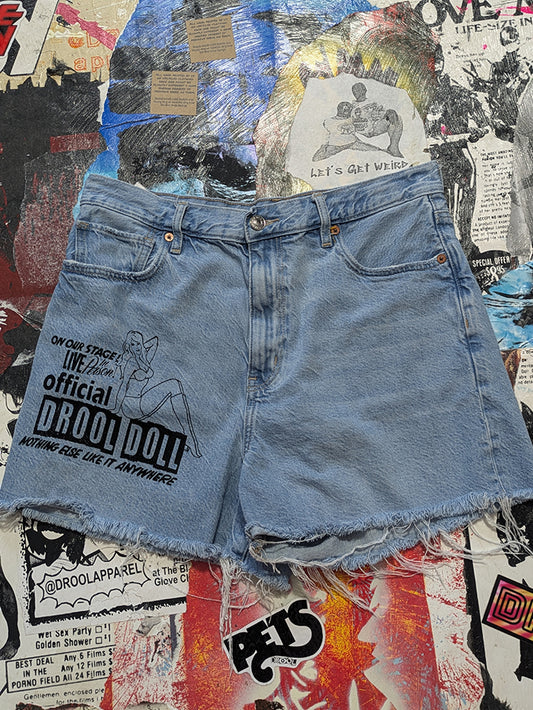 FOMO Collection - American Eagle Drool Doll Raw Cut Denim Shorts  - M(Waist = 32")- 14139