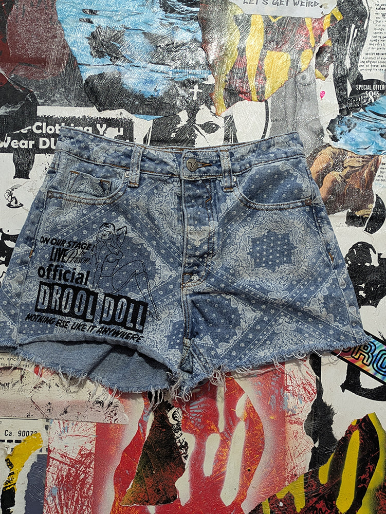 FOMO Collection - Vigoss Drool Doll Raw Cut Denim High Rise Shorts  - S/XS(Waist = 26")- 14141
