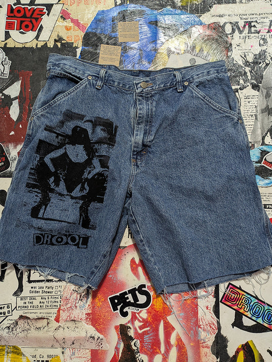 FOMO Collection - Wrangler Rubber Nun in Pittsburgh Raw Cut  Denim Jorts  - L(Waist = 36") - 14222