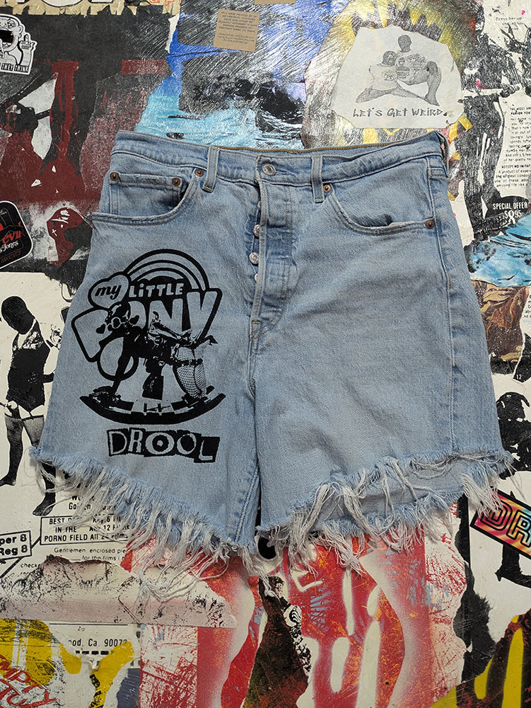 FOMO Collection - Levi (Rib Cage) My Little Pony Raw Cut  Denim Jorts  - M(Waist = 31") - 14223