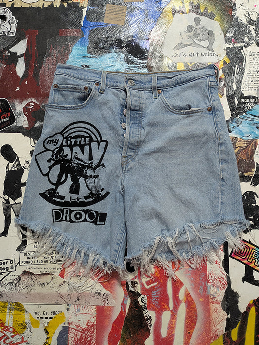 FOMO Collection - Levi (Rib Cage) My Little Pony Raw Cut  Denim Jorts  - M(Waist = 31") - 14223