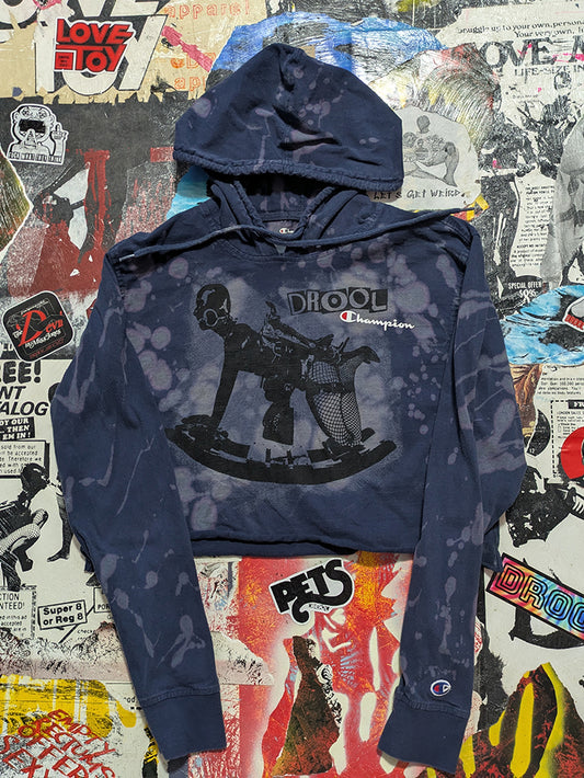 FOMO Collection - Champion Rubber Pony Raw Cut Crop Top Hoodie  - M - 14237