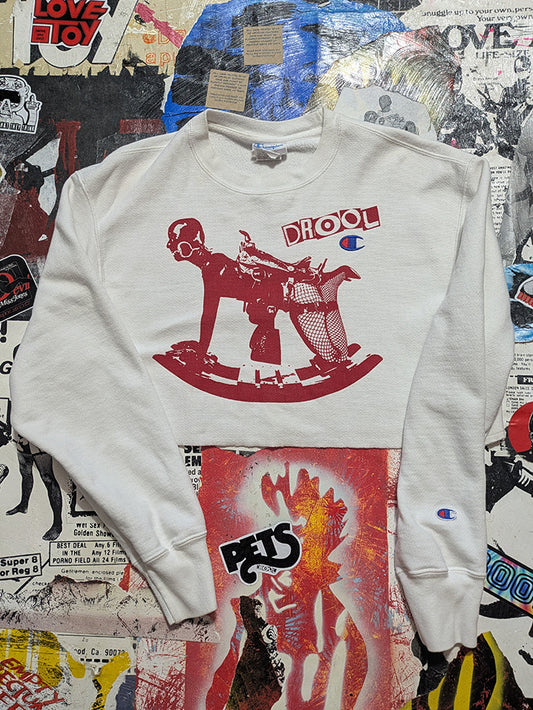 FOMO Collection - Champion Rubber Pony Raw Cut Crop Top Crewneck  - S - 14240
