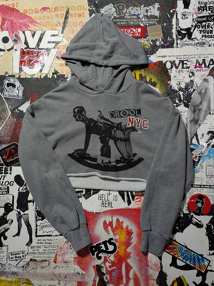 FOMO Collection - NYC Rubber Pony Raw Cut Crop Top Hoodie  - M - 14323