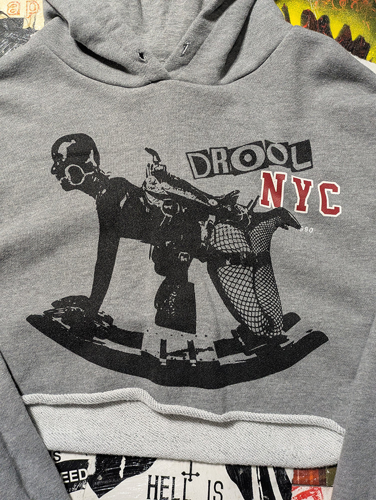 FOMO Collection - NYC Rubber Pony Raw Cut Crop Top Hoodie  - M - 14323