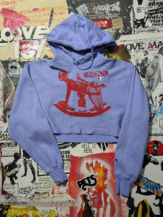 FOMO Collection - Champion Rubber Pony Raw Cut Crop Top Hoodie  - M - 14322
