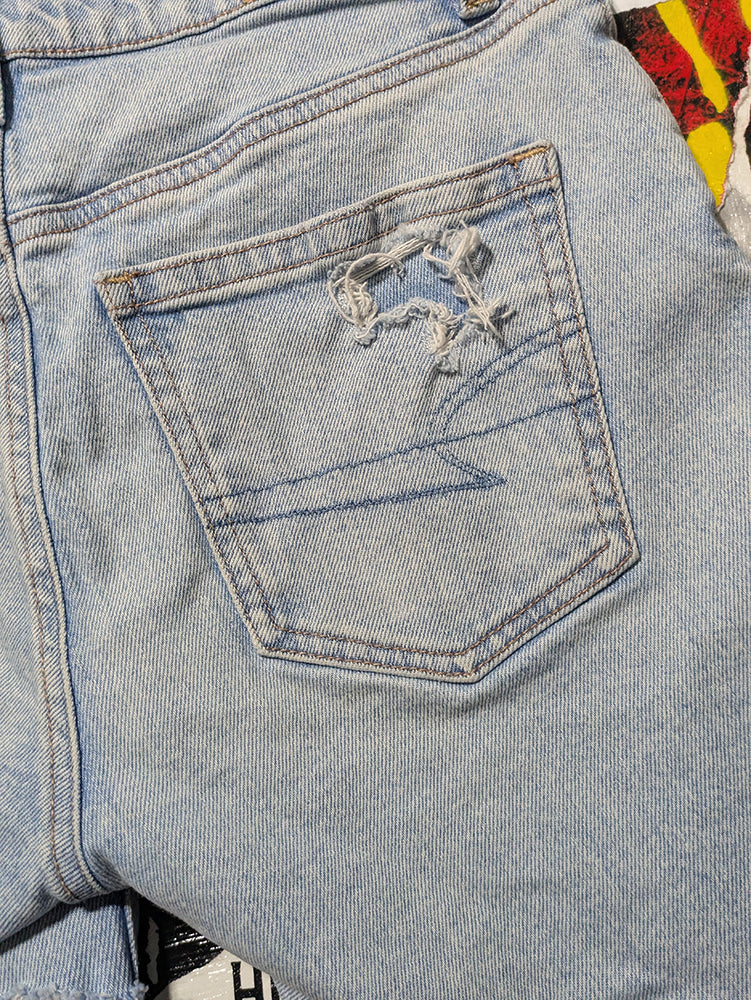 FOMO Collection - American Eagle Drool Doll Raw Cut  Denim Jorts  - S(Waist =28") - 14334
