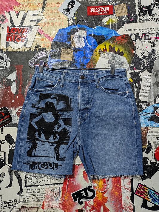 FOMO Collection - Ana Rubber Nun In Pittsburgh Raw Cut  Denim Jorts  - S(Waist =30 ") - 14333