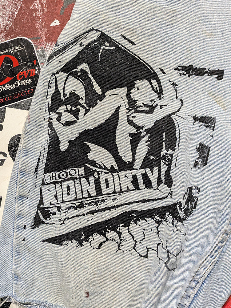 FOMO Collection - DISTRESSED Riders Ridin Dirty Raw Cut  Denim Jorts  - M(Waist = 32") - 14330