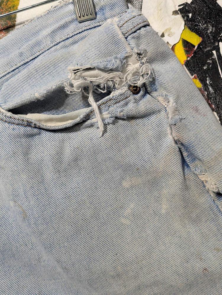 FOMO Collection - DISTRESSED Riders Ridin Dirty Raw Cut  Denim Jorts  - M(Waist = 32") - 14330
