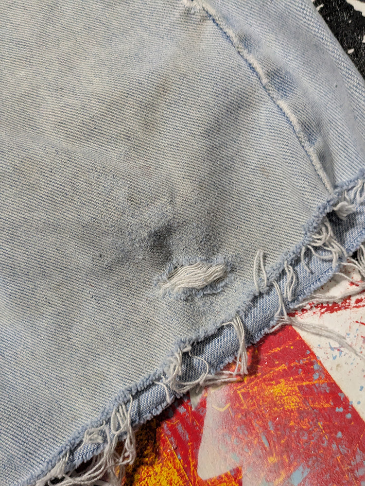 FOMO Collection - DISTRESSED Riders Ridin Dirty Raw Cut  Denim Jorts  - M(Waist = 32") - 14330