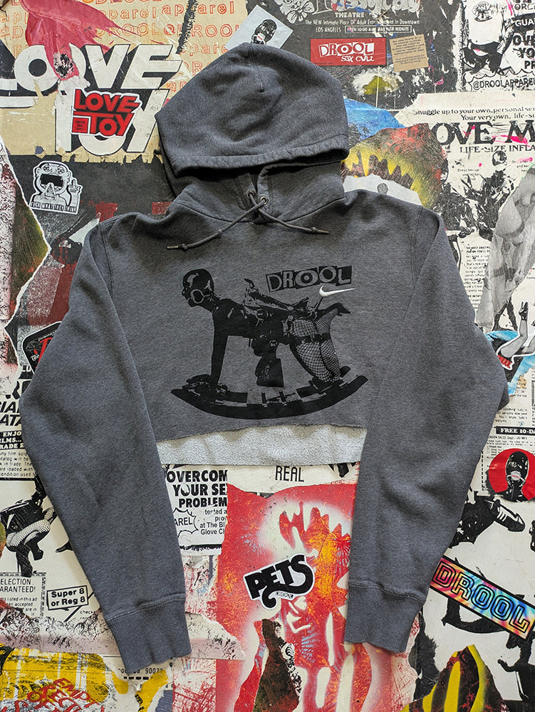 FOMO Collection - Nike Rubber Pony Raw Cut Crop Top Hoodie  - L- 14423