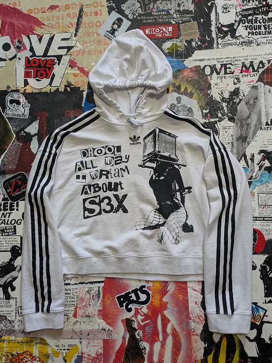 FOMO Collection - DISTRESSED Collage A.D.I.D.A.S. Box Head Crop Top Hoodie  -M- 14426