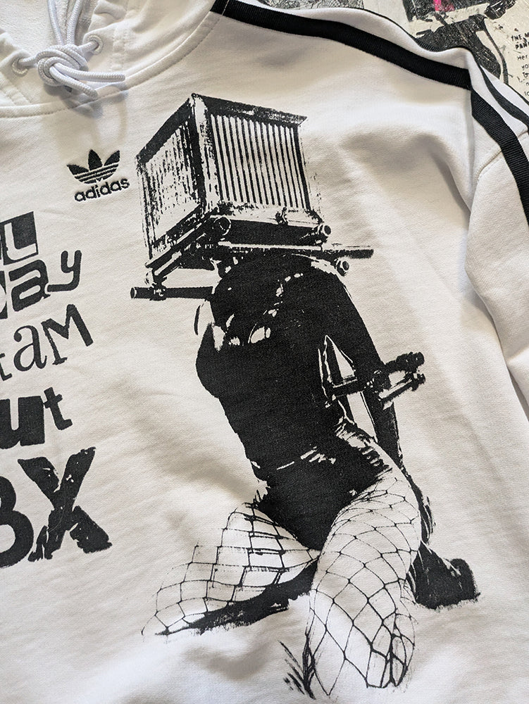 FOMO Collection - DISTRESSED Collage A.D.I.D.A.S. Box Head Crop Top Hoodie  -M- 14426